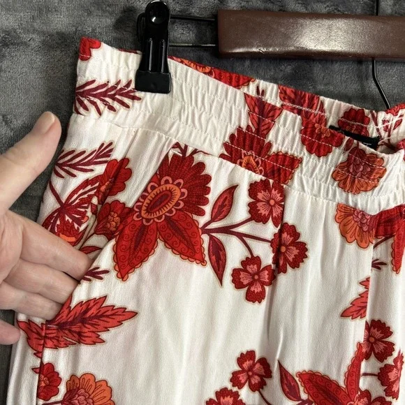 Loft Women's Small Floral Pull On Wide Leg Cropped Pants Pockets Travel Resort - Picture 4 of 16